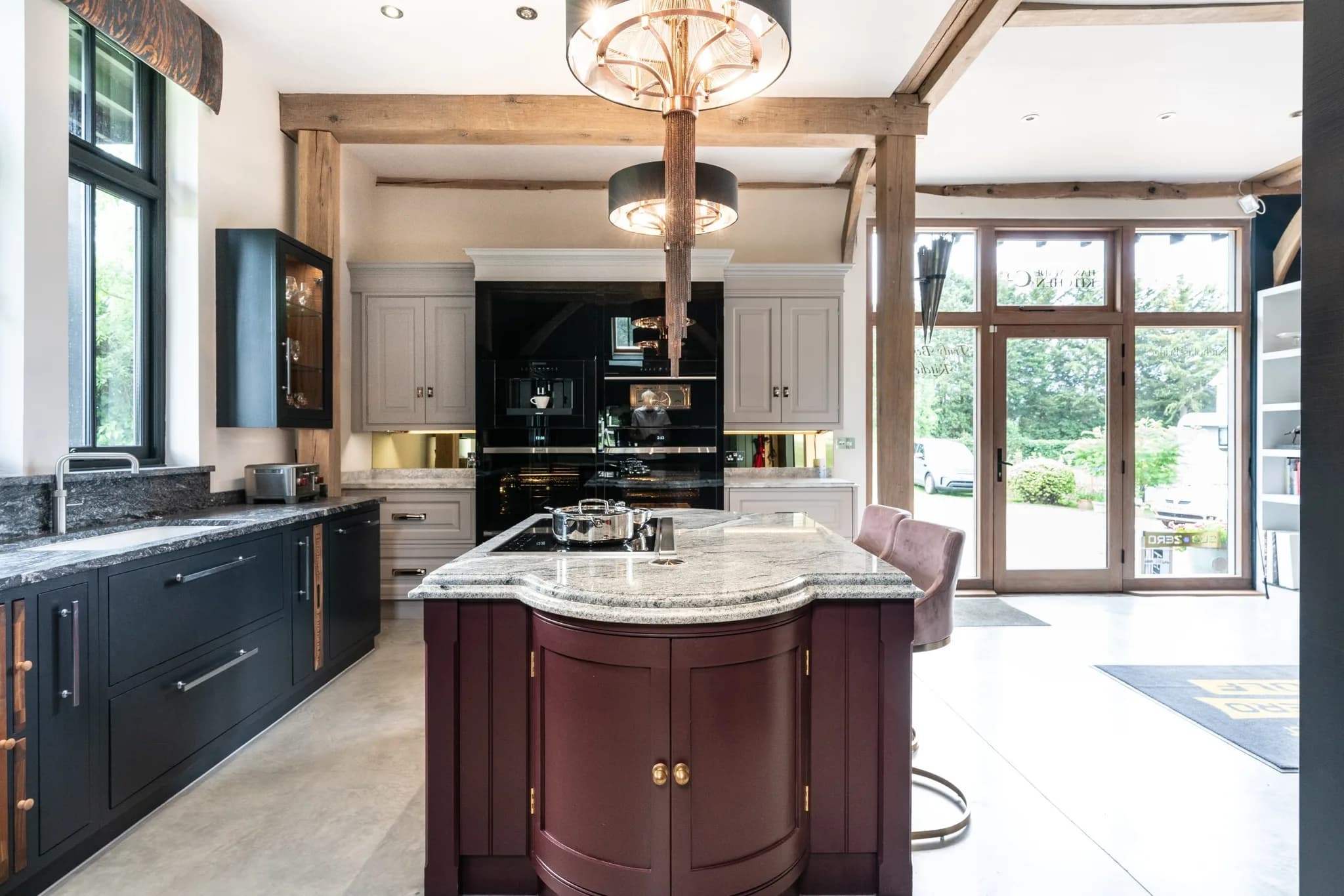 Bespoke kitchen display in the Bridgers Barn showroom near Bishop's Stortford