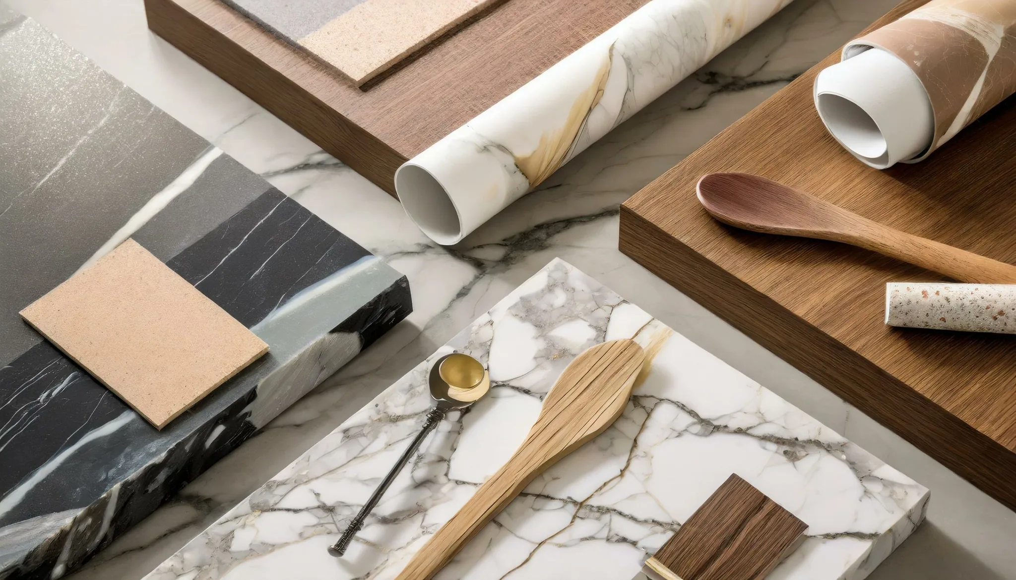 Luxury Fusion: Marble and Wood Interior Design Moodboard"